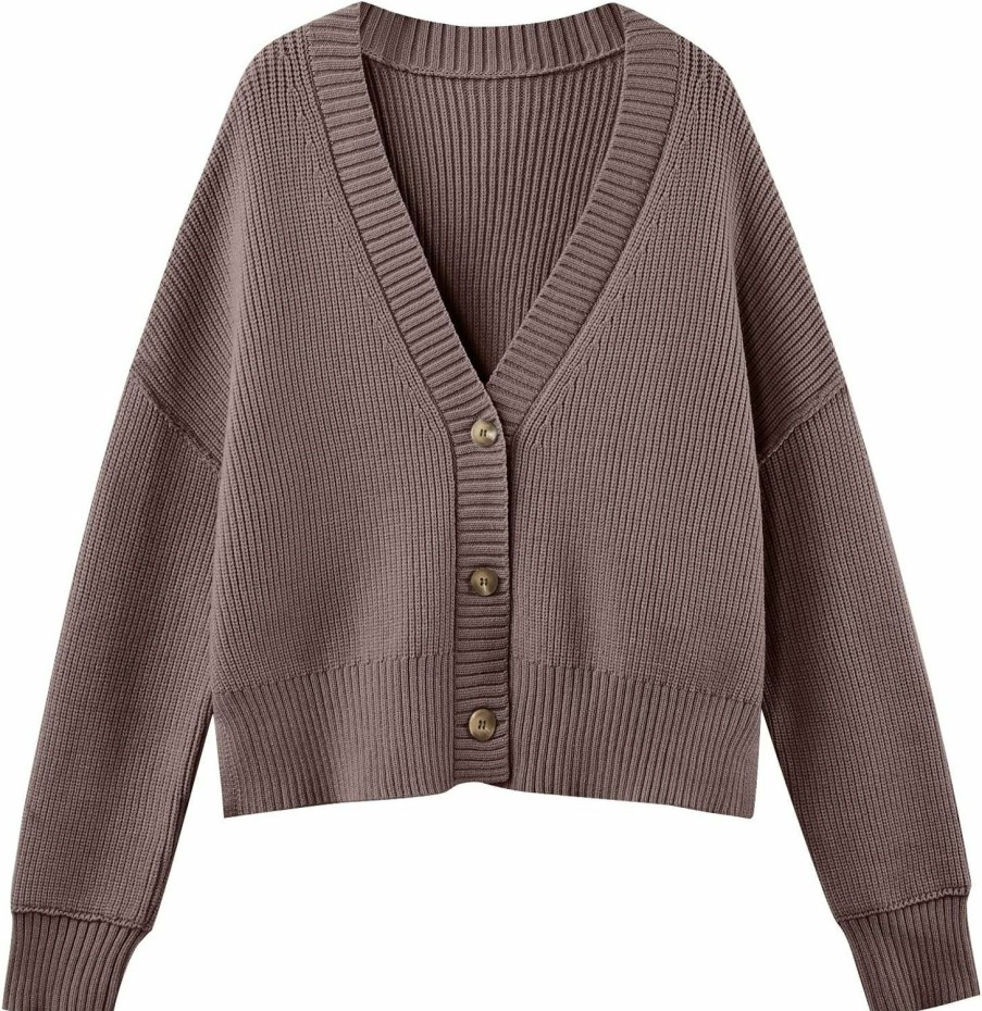 Sweaters | LILLUSORY Lillusory Women'S Lightweight Cropped Cardigan 2023 Open Front Button Sweaters V Neck Cardigans Knit Outwear