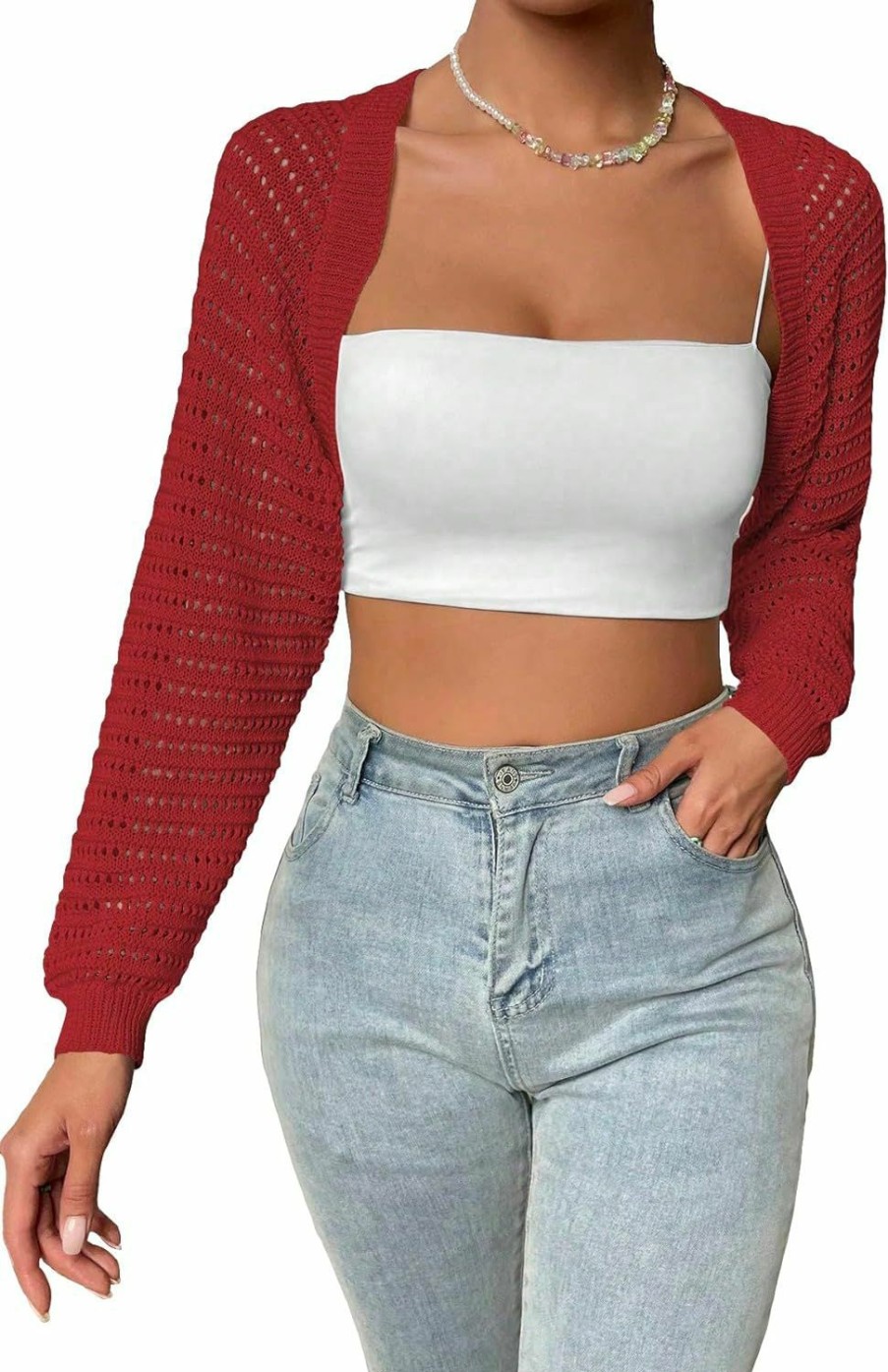 Sweaters | COZYEASE Cozyease Women'S Open Front Cropped Cardigan Knitted Long Sleeve Bolero Shrug Sweater Crochet Tops