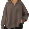 Sweaters | LILLUSORY Lillusory Women'S Sweaters 2023 Winter Zipper Collared Oversized Drop Shoulder Tunic Pullover Knit Sweater Tops