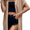 Sweaters | SweatyRocks Sweatyrocks Women'S Short Sleeve Open Front Long Cardigan Hollow Out Knit Loose Sweater Coat