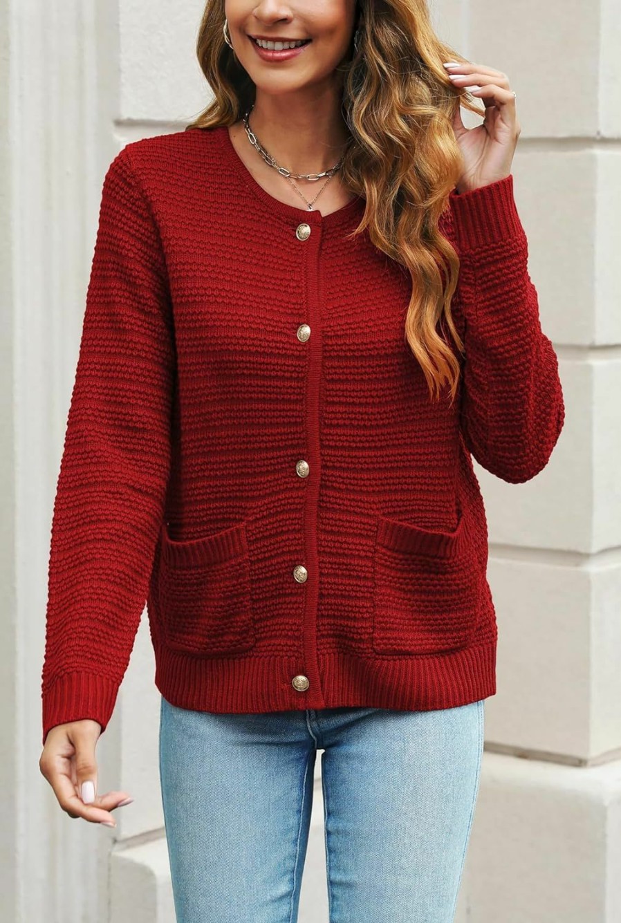 Sweaters | Halife Halife Womens Cardigan Sweaters With Pockets Crew Neck Button Front Knitted Outwear Coat