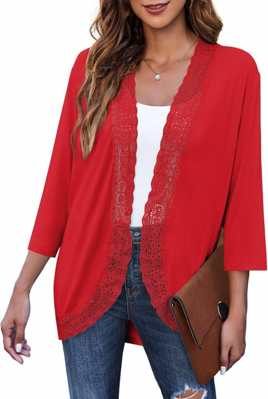 Sweaters | Zeagoo Zeagoo Women Summer 3/4 Sleeve Kimono Cardigan Casual Lightweight Lace Cardigans Open Front Cover Up (S-3Xl)