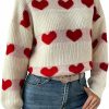 Sweaters | Floerns Floerns Women'S Winter Heart Striped Pattrn Drop Shoulder Round Neck Long Sleeve Casual Sweater Pullover