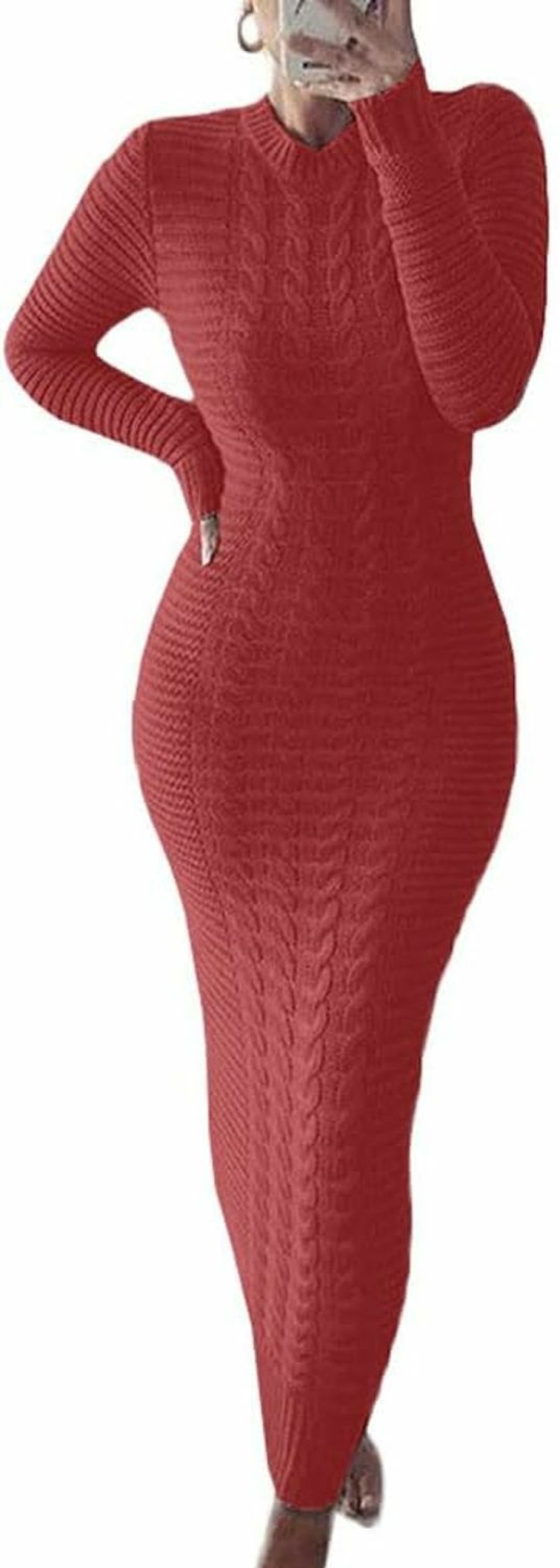 Sweaters | chouyatou Chouyatou Women'S Sexy Crewneck Long Sleeve Cable Knit Bodycon Maxi Pullover Sweater Dress