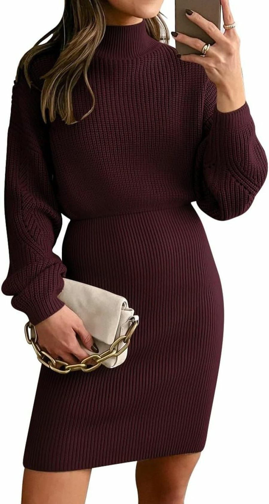 Sweaters | LILLUSORY Lillusory Women'S Mock Neck Trendy Lantern Sleeve 2023 Ribbed Knit Bodycon Pullover Sweater Dress