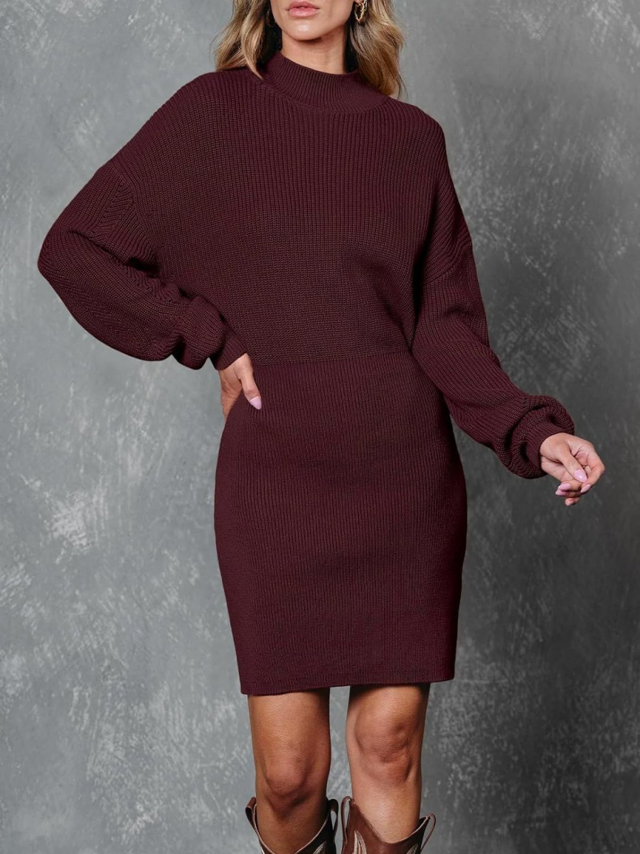 Sweaters | LILLUSORY Lillusory Women'S Mock Neck Trendy Lantern Sleeve 2023 Ribbed Knit Bodycon Pullover Sweater Dress