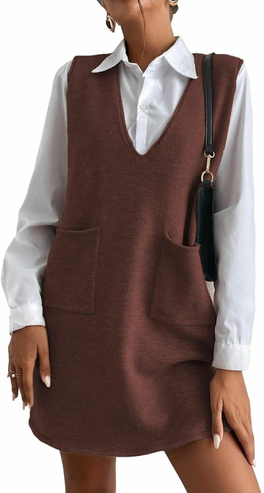 Sweaters | QWINEER Women'S Sleeveless Sweater Dress Pockets V Neck Knit Sweater Vest