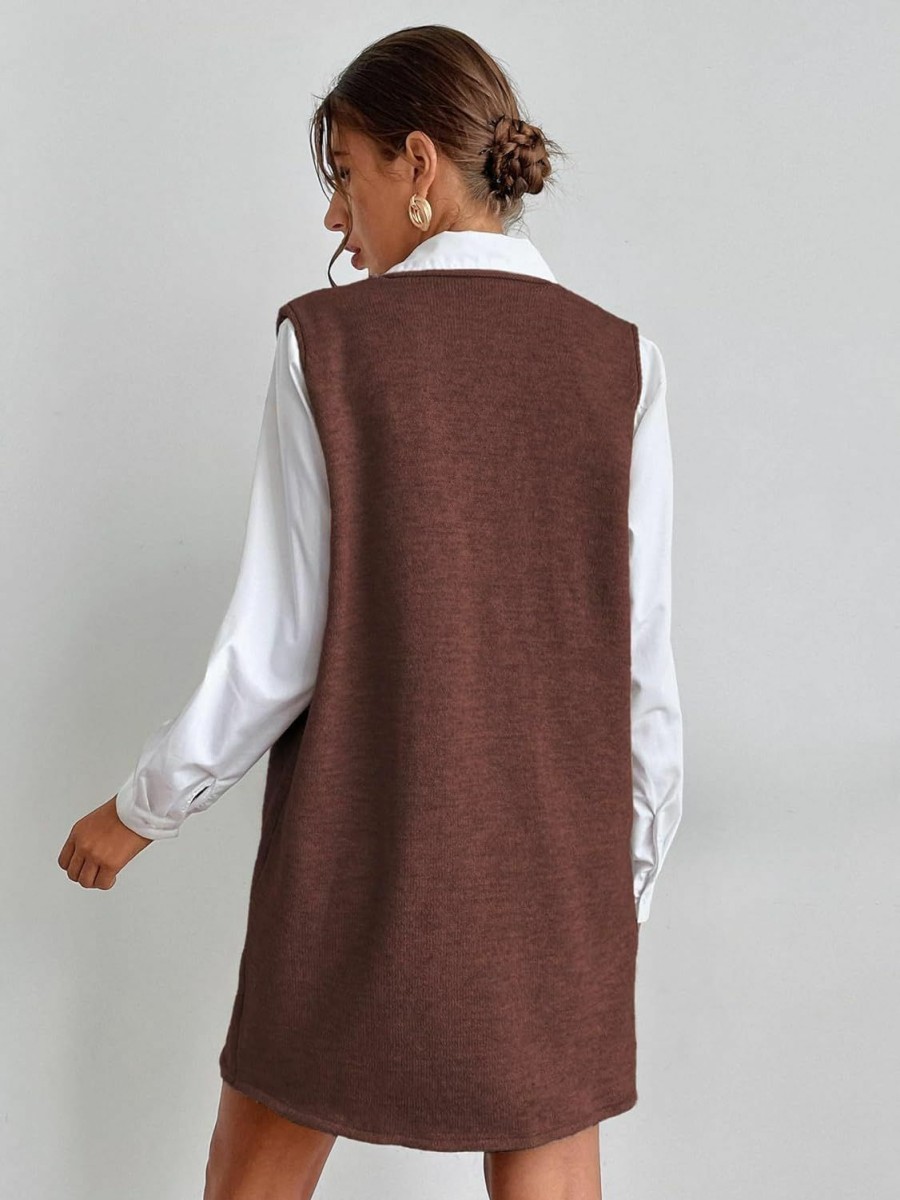 Sweaters | QWINEER Women'S Sleeveless Sweater Dress Pockets V Neck Knit Sweater Vest