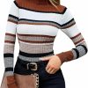 Sweaters | MakeMeChic Makemechic Women'S Striped Print Ribbed Knit Mock Neck Long Sleeve Casual Stretch Slim Fit Pullover Sweater Top