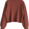 Sweaters | ZAFUL Zaful Women'S Mock Neck Sweater Long Sleeve Ribbed Knit Basic Cropped Pullover Sweater