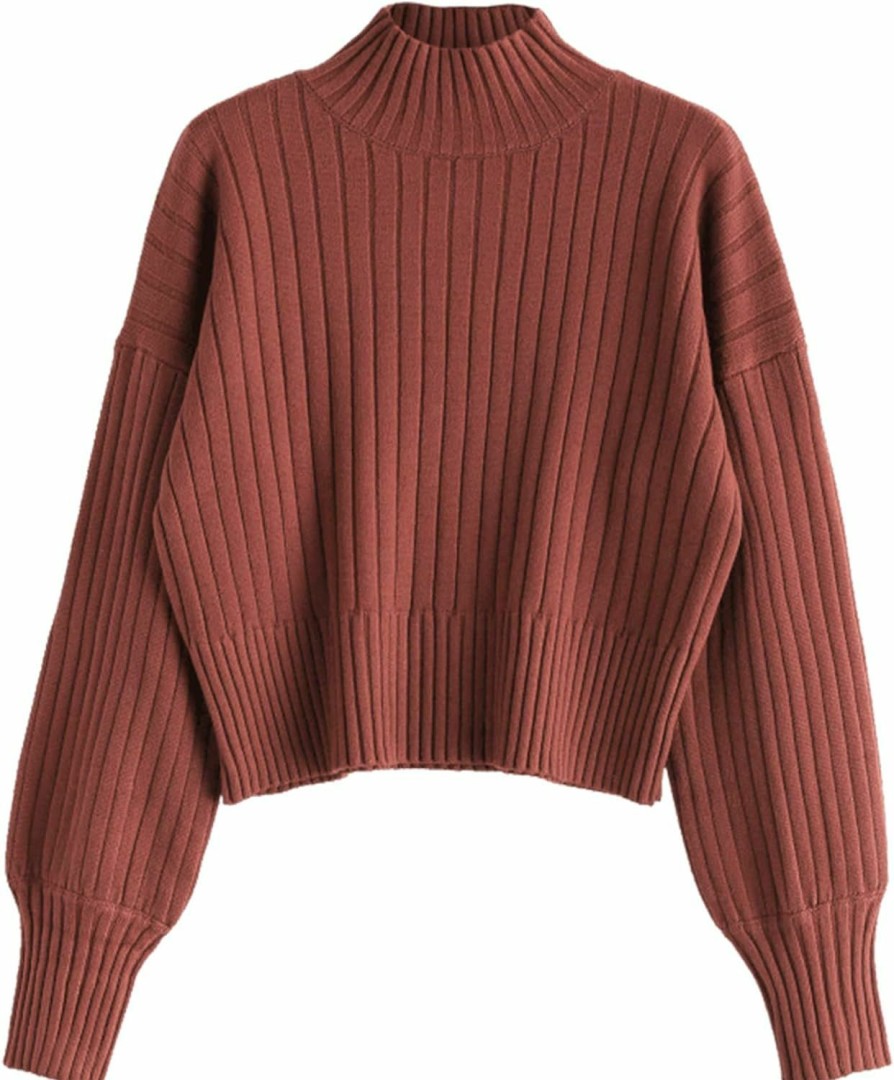 Sweaters | ZAFUL Zaful Women'S Mock Neck Sweater Long Sleeve Ribbed Knit Basic Cropped Pullover Sweater