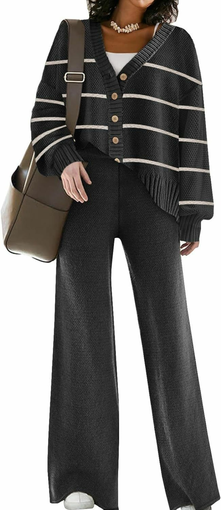 Sweaters | SAUKOLE Womens Two Piece Outfits Sweater Sets Open Front Knit Cardigan And Wide Leg Pants Sweatsuit Lounge Sets