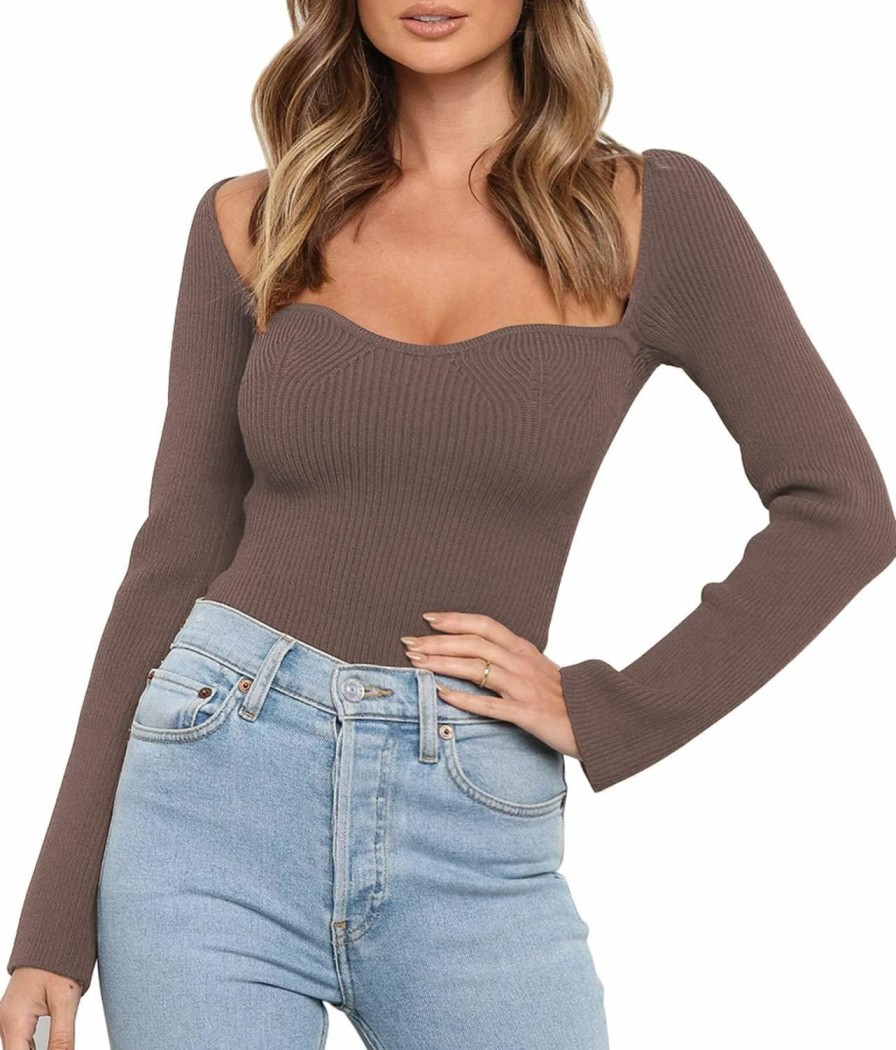 Sweaters | LILLUSORY Lillusory Women'S Sweetheart Neckline Sweater 2024 Spring Ribbed Knit Slim Fit Pullover Tops