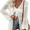 Sweaters | XuBa Women'S Crochet Cardigan Light Weight Long Sleeve Tie Front Hollow Out Thin Cardigan