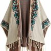 Sweaters | Verdusa Verdusa Women'S Printed Tassel Open Front Poncho Cape Cardigan Wrap Shawl