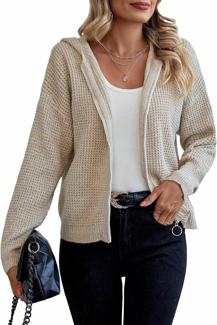 Sweaters | WDIRARA Wdirara Women'S Zipper Front Long Sleeve Hooded Cardigan Casual Sweater