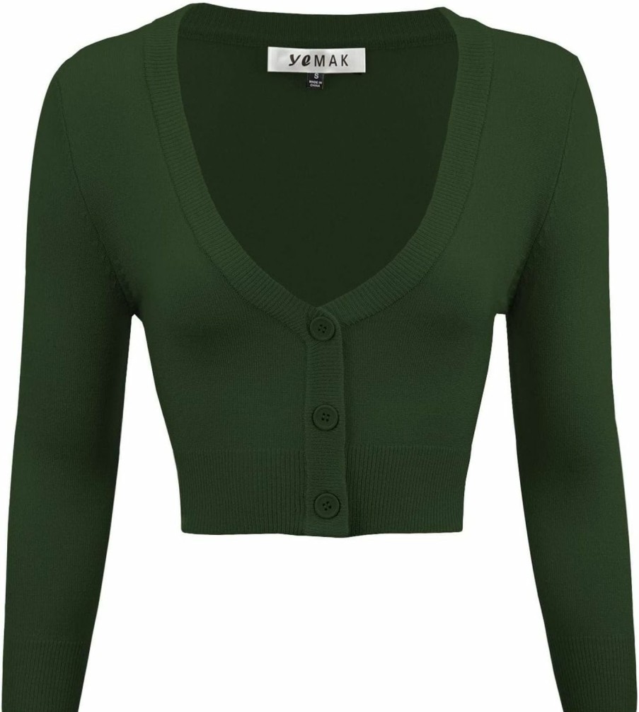 Sweaters | YEMAK Yemak Women'S Cropped Bolero Cardigan 3/4 Sleeve V-Neck Basic Classic Casual Button Down Knit Soft Sweater Top (S-4Xl)