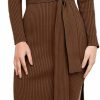 Sweaters | Caracilia Caracilia Women'S Crew Neck Long Sleeve Midi Sweater Dress Elegant Side Slit Rib Knit Slim Tie Waist Bodycon Dress With Belt