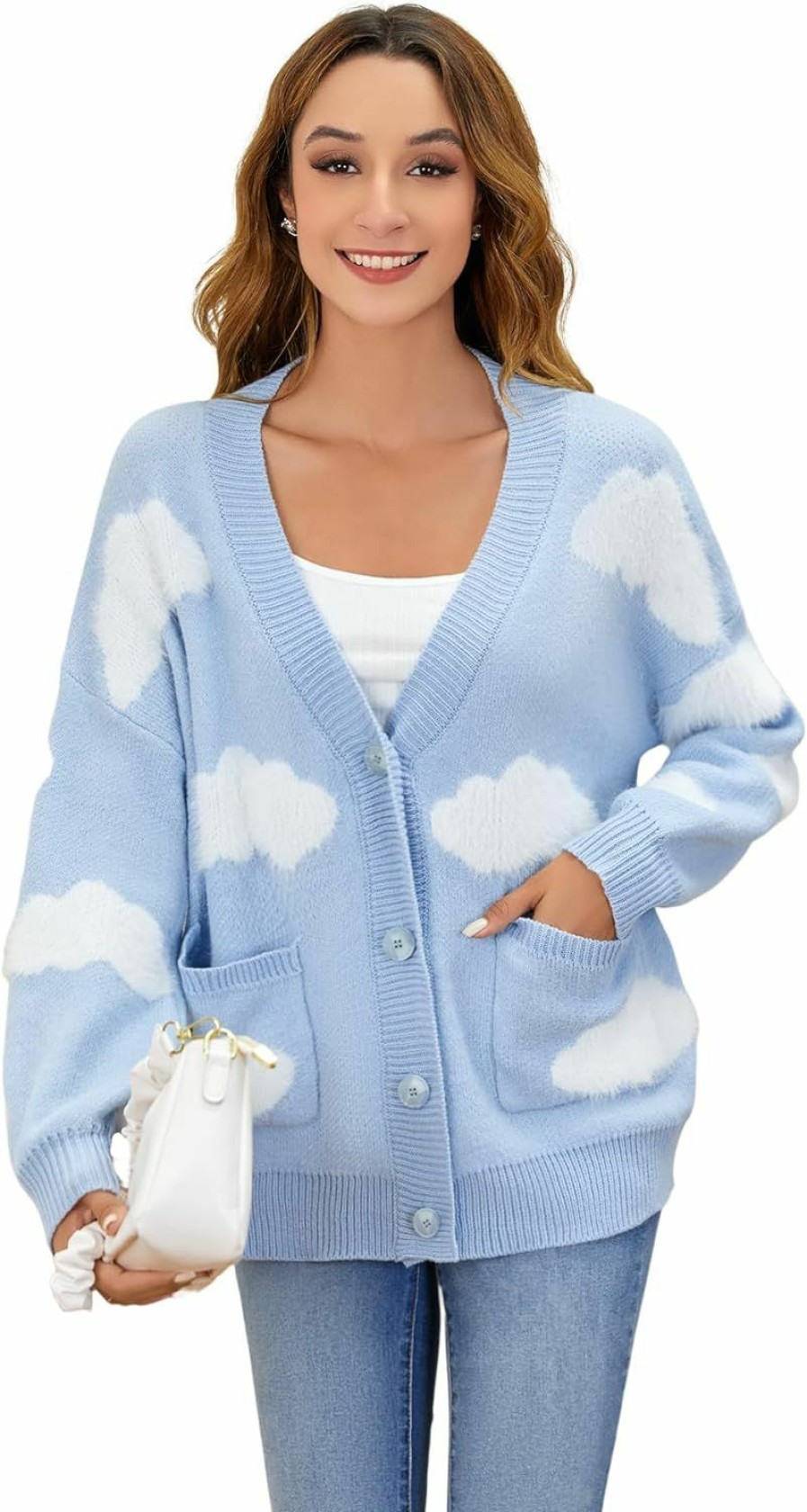 Sweaters | SOLY HUX Soly Hux Women'S Button Down V Neck Long Sleeve Cloud Open Front Knit Cardigan Sweater