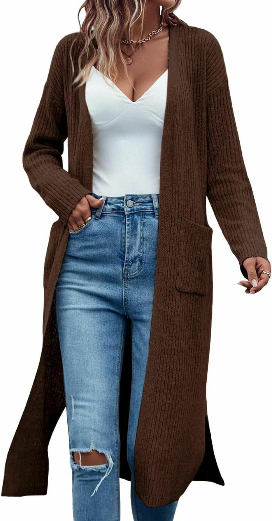 Sweaters | Danedvi Danedvi Long Cardigan Sweaters For Women Ribbed Knit Open Front Long Sleeve Oversized Fall Casual Coat With Pockets