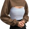 Sweaters | Verdusa Verdusa Women'S Crop Cover Up Long Sleeve Pointelle Knit Hollow Out Crochet See Through Knit Top