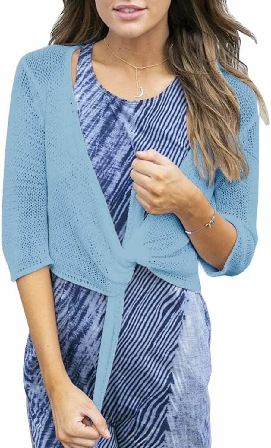 Sweaters | YeMgSiP Yemgsip Women'S Tie Front Shrug 3/4 Sleeve Bolero Sheer Knotted Lightweight Cardigan Sweaters Short Shawl Tops