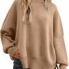 Sweaters | REVETRO Revetro Womens 2024 Mock Neck Long Sleeve Sweaters For Women Fall Winter Oversized Sweater Side Slit Pullover Tops