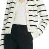 Sweaters | GOELIA Women'S Eco-Friendly Mink Black And White Striped Cardigan Sweaters Casual Knitted Long Sleeve Crew Neck