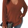 Sweaters | Koscacy Koscacy Women Plus Size Casual Knit Sweater V Neck Solid Color Tops Lightweight Long Sleeve Blouses