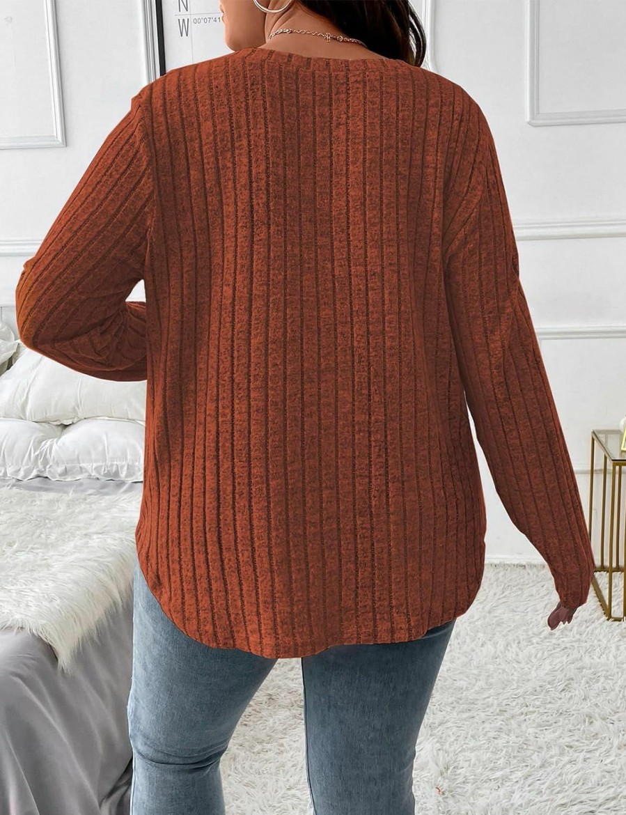 Sweaters | Koscacy Koscacy Women Plus Size Casual Knit Sweater V Neck Solid Color Tops Lightweight Long Sleeve Blouses