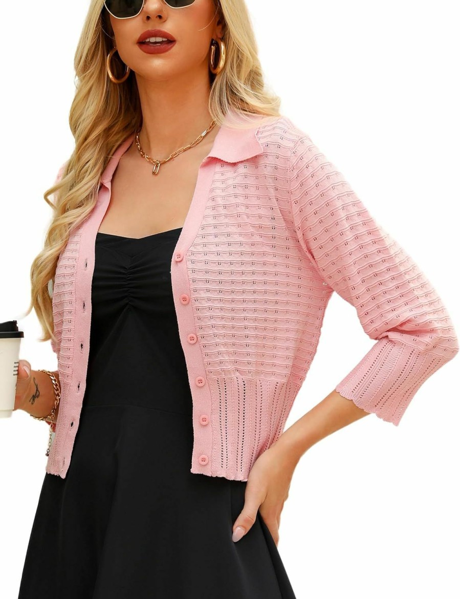 Sweaters | Totatuit Totatuit Women'S 2024 Cropped Cardigan 3/4 Sleeve Lightweight Crochet Shrug Hollowed-Out Knit Sweater Tops