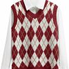 Sweaters | Lailezou Women'S V Neck Knit Sweater Vest Argyle Plaid Preppy Style Sleeveless Crop Knitwear Tank