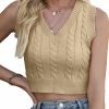 Sweaters | CHDBLOCK Women'S V-Neck Knit Sweater Vest Solid Color Sleeveless Crop Knit Vest Sweaters