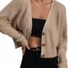 Sweaters | MakeMeChic Makemechic Women'S Casual V Neck Button Up Long Sleeve Cropped Cardigan Sweater