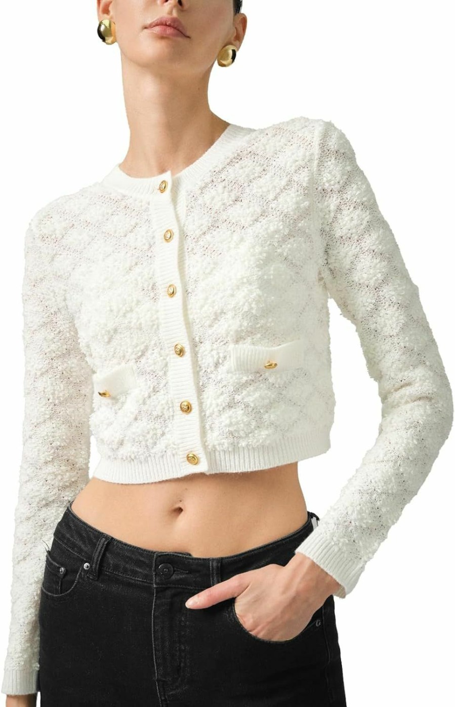 Sweaters | URBAN REVIVO Women'S 2023 Fashion Pearl Button Down Cropped Short Cardigan Open Front Long Sleeve Casual Outerwear Sweaters