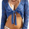 Sweaters | Herseas Herseas Womens Crochet Swimsuit Coverup Knit Crop Cardigan Long Sleeve Tie Front Sweater