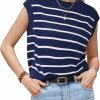 Sweaters | Arach&Cloz Arach&Cloz Womens Spring Summer 2024 Sweater Vest Cap Sleeve Crew Neck Striped Fashion Casual Sleeveless Cropped Tops Clothes