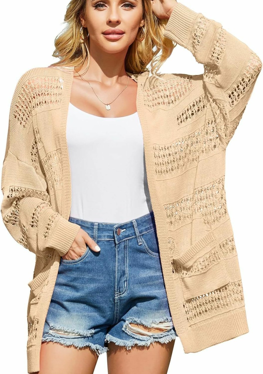 Sweaters | V FOR CITY V For City Women'S Cardigans Lightweight Summer Crochet Oversized Long Sleeved Open Front Knit Sweater Trendy