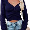 Sweaters | PRETTYGARDEN Prettygarden Fall Long Sleeve Cropped Sweaters For Women 2023 Off The Shoulder V Neck Ruched Ribbed Knit Going Out Tops