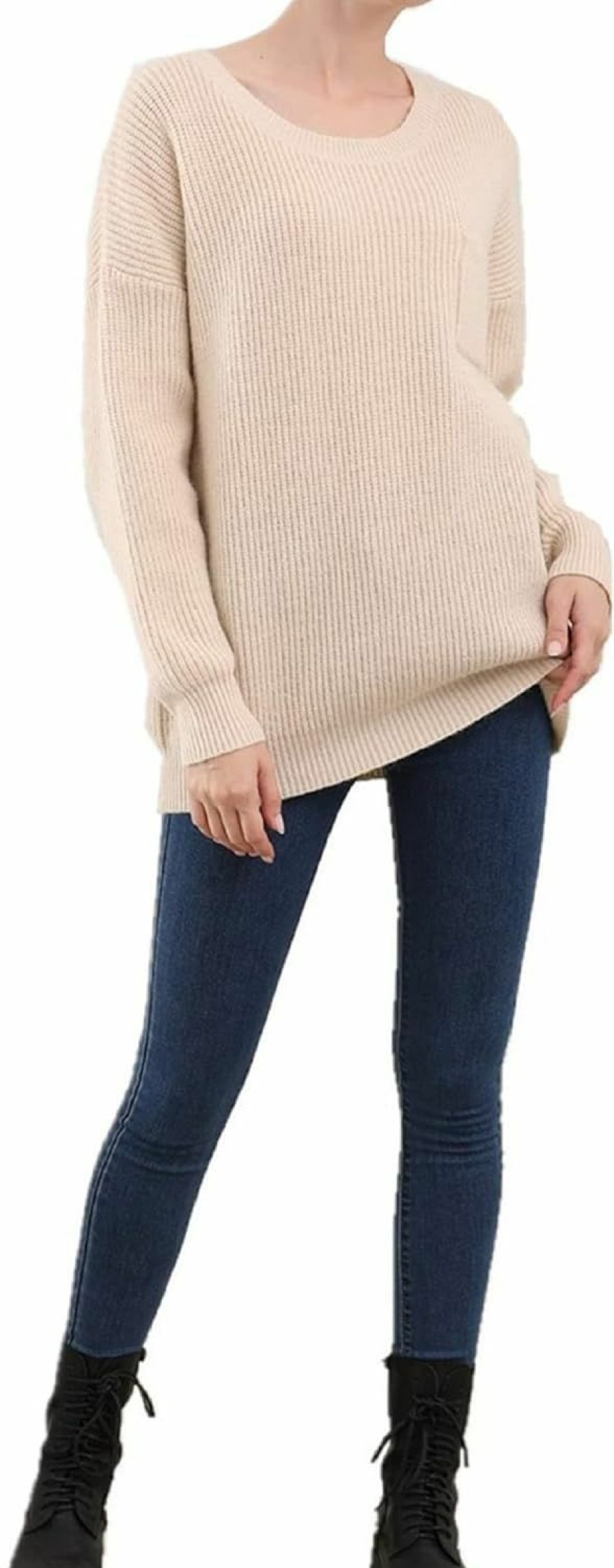 Sweaters | Alinfu Women'S Casual Unbalanced Crew Neck Knit Sweater Loose Pullover Cardigan