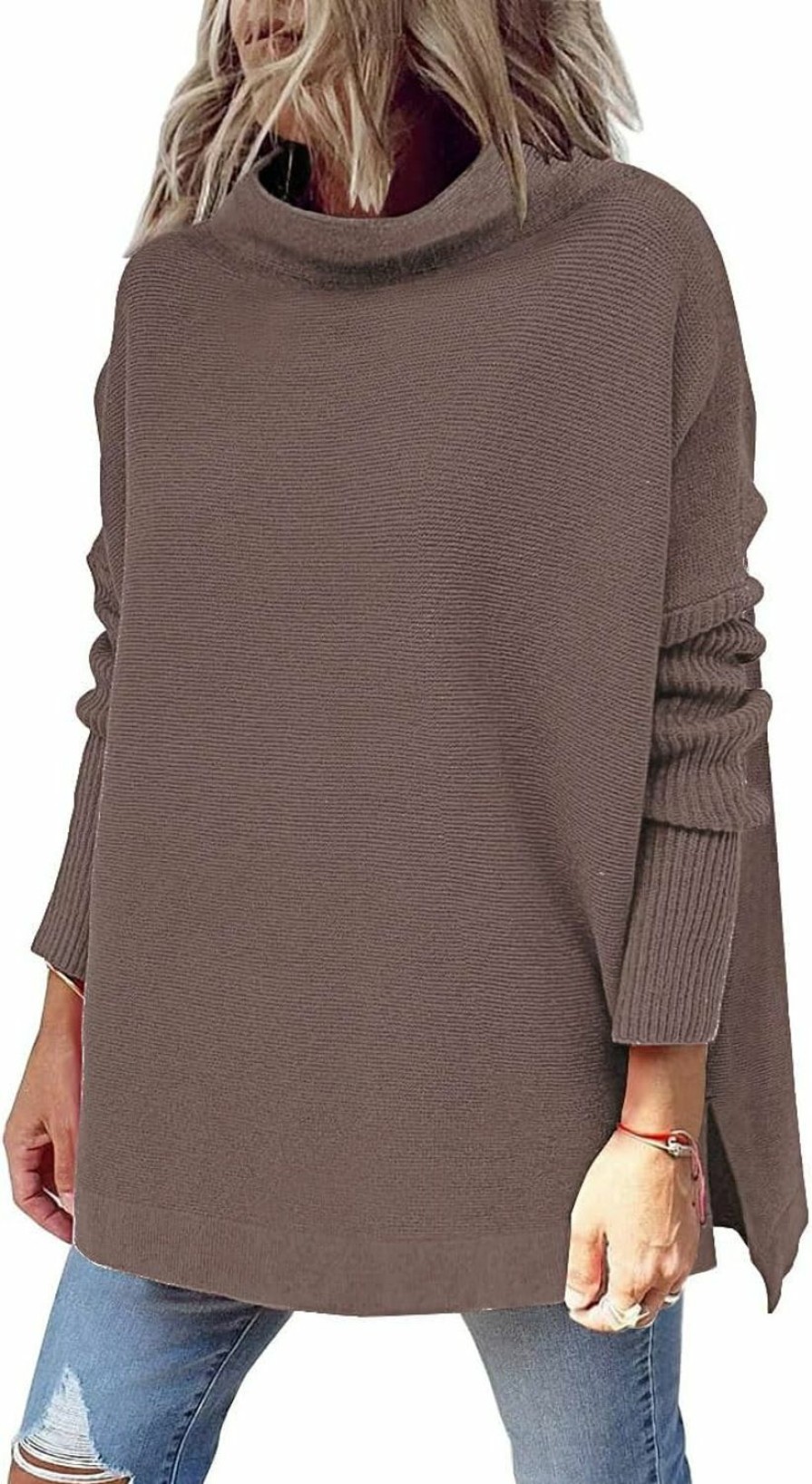 Sweaters | LILLUSORY Lillusory Women'S Mock Turtleneck Sweater Long Batwing Sleeve Split Hem Casual Oversized Knit Pullover Tunic Tops