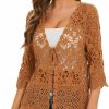 Sweaters | CMajorHan Women'S Cotton Casual Floral Lace Crochet 3/4 Sleeve Cardigan Boho Cover Up