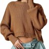 Sweaters | Saodimallsu Saodimallsu Womens Oversized Cropped Sweaters Long Batwing Sleeve Crew Neck Pullover Ribbed Knit Jumper Tops