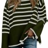 Sweaters | Gyrans 2023 Women'S Long Sleeve Striped Sweater Turtleneck Casual Loose Side Split Ribbed Knit Oversized Pullover Jumper Tops