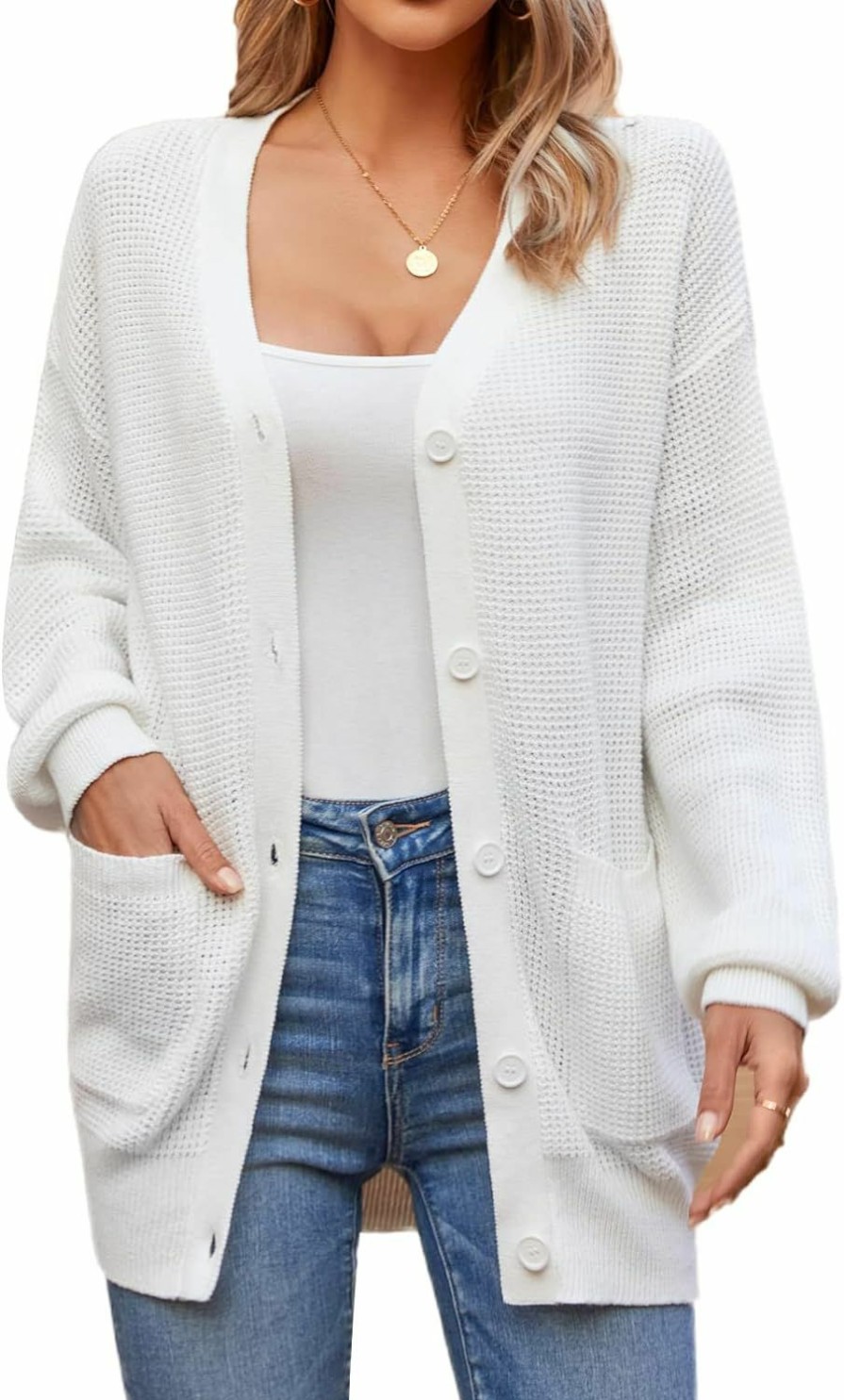 Sweaters | QUALFORT Qualfort Women'S 100% Cotton Cardigan Sweater Long Sleeve Button Down Oversized Knit Cardigan With Pockets