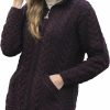 Sweaters | Aran Crafts Aran Crafts Women'S Irish Cable Knitted Hooded Zip Coat (100% Merino Wool)