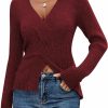 Sweaters | ZAFUL Zaful Women'S Criss Cross V Neck Sweaters Front Slit Ribbed Knit Pullover Sweater Jumper Tops