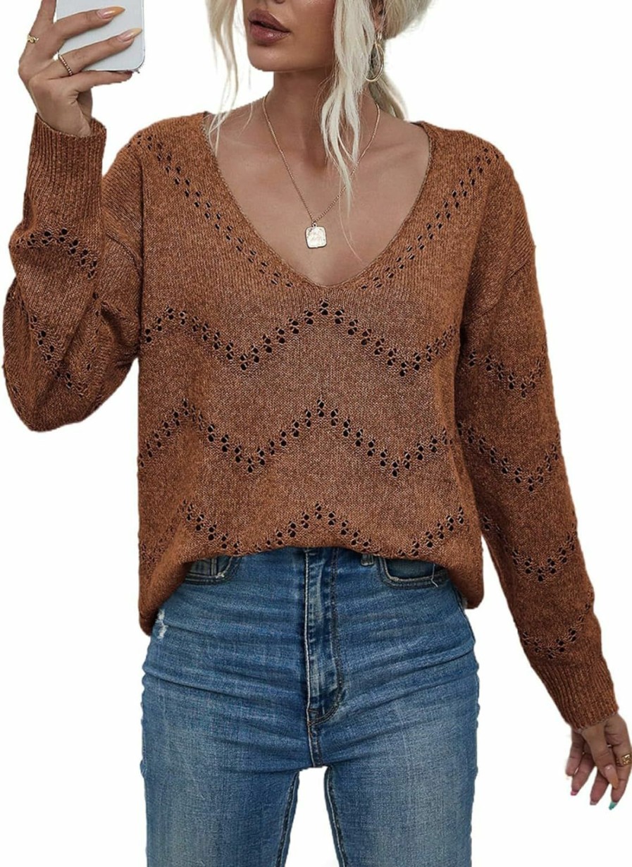 Sweaters | EVALESS Evaless Women'S Crochet Sweater Top Hollow Out Long Sleeve Pullover Tops Fall Outfits Fashion 2023