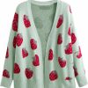 Sweaters | MakeMeChic Makemechic Women'S Plus Size Strawberry Print Long Sleeve Open Front Knit Cardigan Sweater