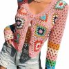 Sweaters | MakeMeChic Makemechic Women'S Crochet Beach Cover Up Button Front Hollow Out Cardigan Sweater